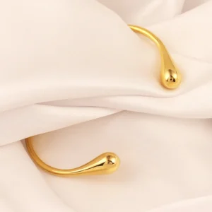 22K Gold Plated Stainless Steel Open Bangle For Women