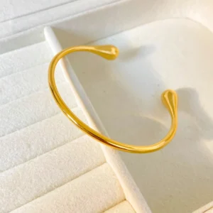 22K Gold Plated Stainless Steel Open Bangle For Women