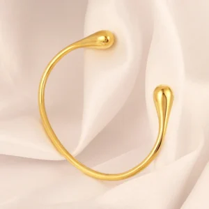22K Gold Plated Stainless Steel Open Bangle For Women