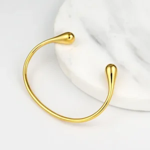 22K Gold Plated Stainless Steel Open Bangle For Women