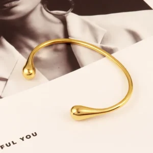 22K Gold Plated Stainless Steel Open Bangle For Women