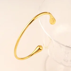 22K Gold Plated Stainless Steel Open Bangle For Women