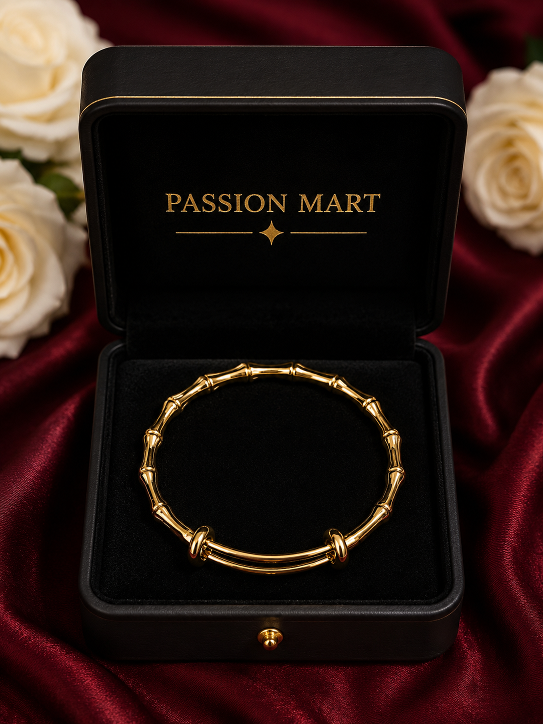 18K Gold Plated Stainless Steel Open Bangle for Women 22K Gold Plated Bamboo Bangle Bracelet - Image 1