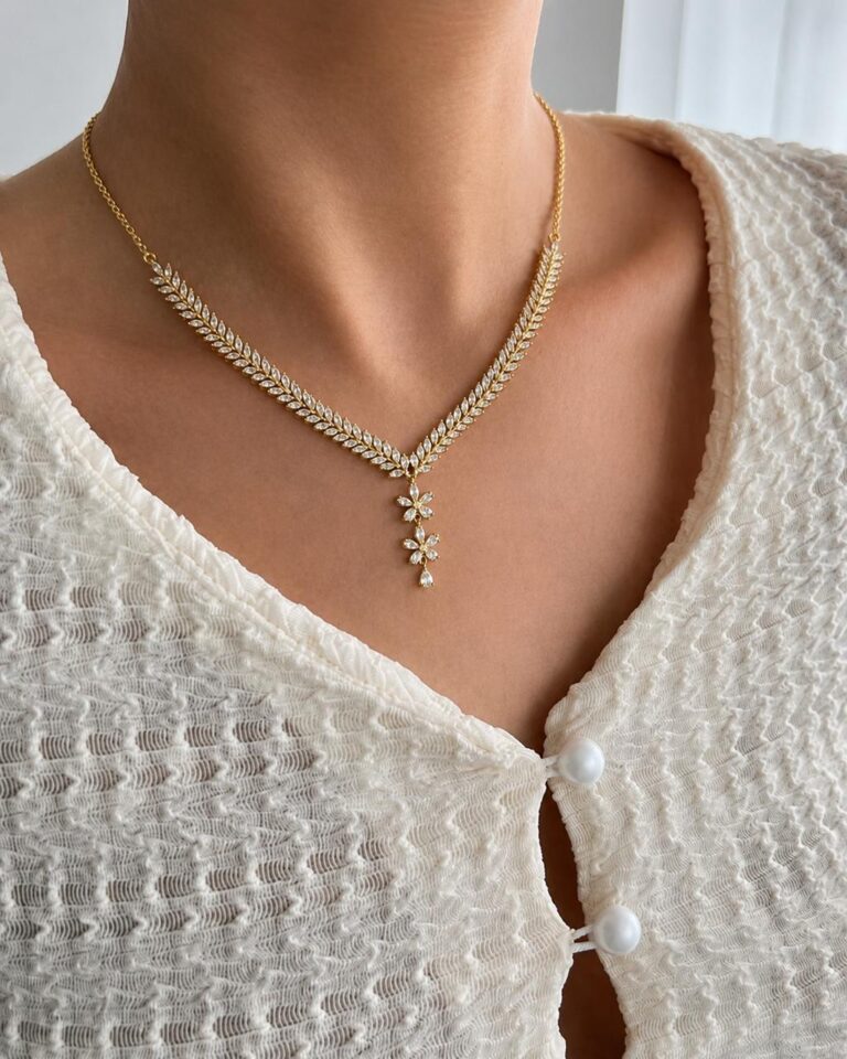 Luxury Gold-Plated Crystal Leaf Necklace with Floral Pendant for Women